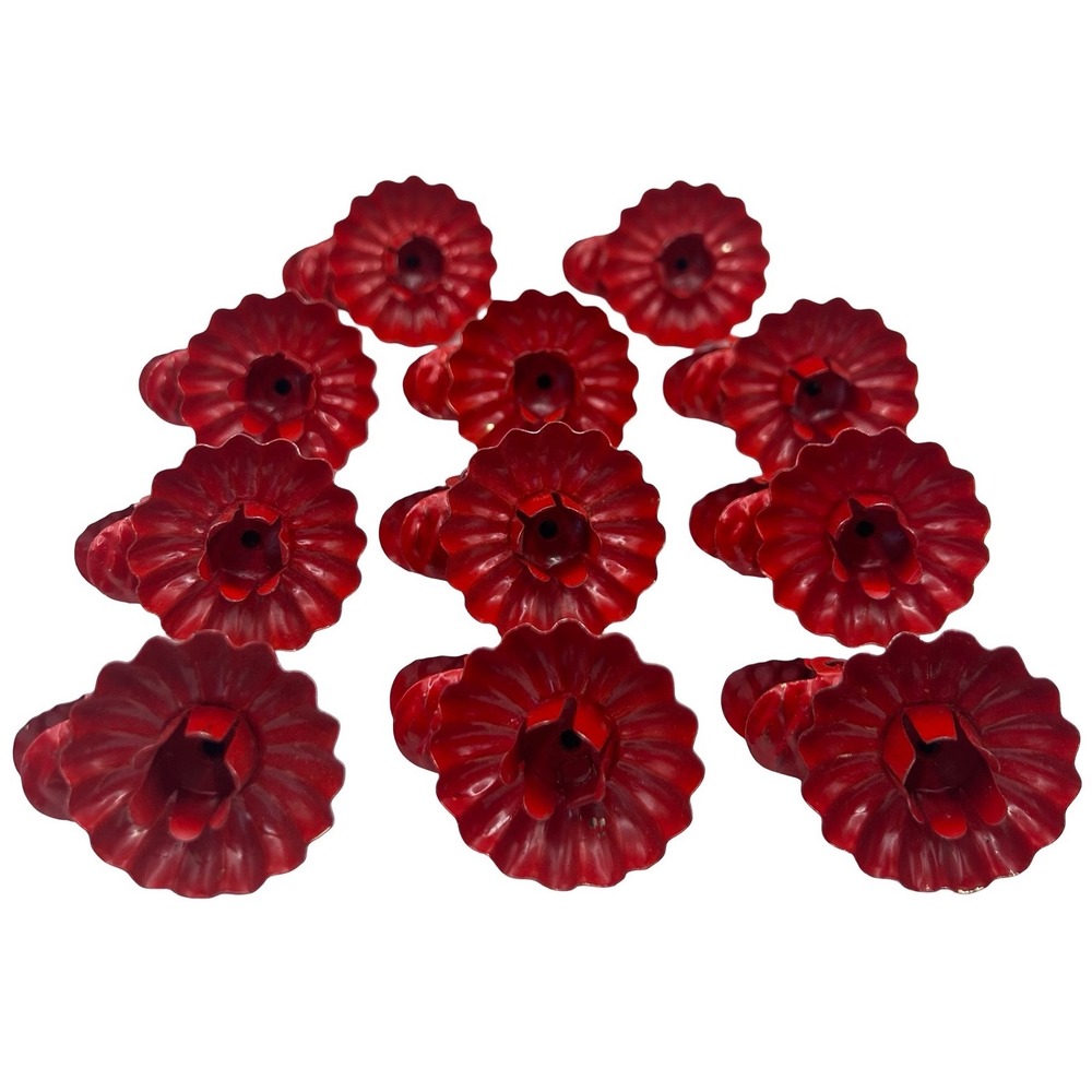 11 PC Vintage Red Metal Flower Clip On Candle Holders Christmas Tree Ornaments